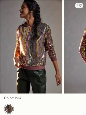 Anthropologie Pink Multi-Sequin Hoodie Sweatshirt